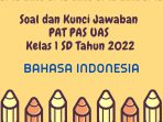  Soal dan Kunci Jawaban PAT PAS UAS Bahasa Indonesia Kelas 1 SD Tahun 2022