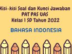 Kisi-kisi Soal dan Kunci Jawaban PAT PAS UAS Bahasa Indonesia Kelas 1 SD Tahun 2022