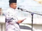 Sutan Riska saat membacakan pidato Mendikbudristek Nadiem Makarim