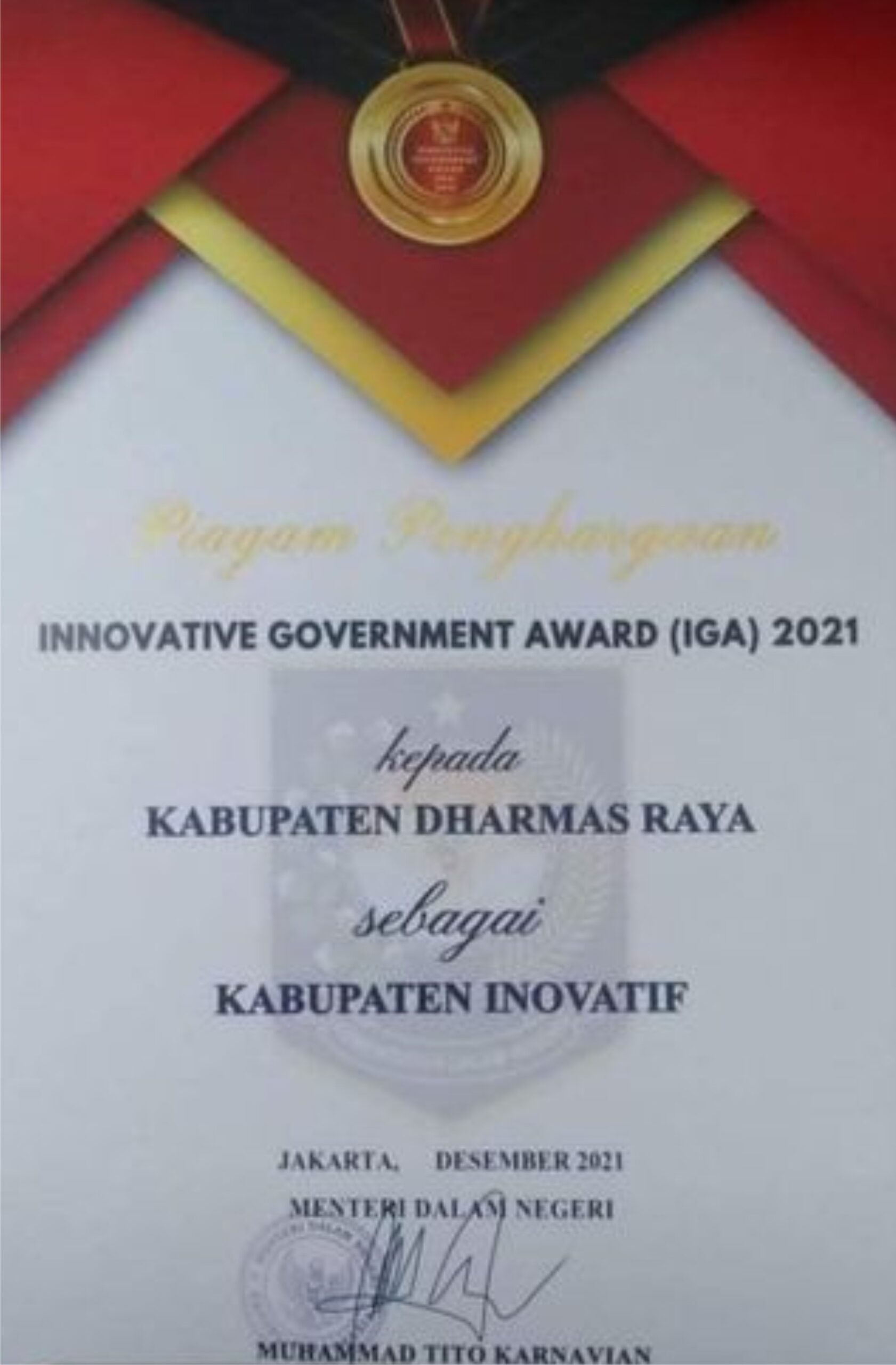 Dharmasraya Raih Predikat Kabupaten Inovatif Dari Pemerintah Pusat