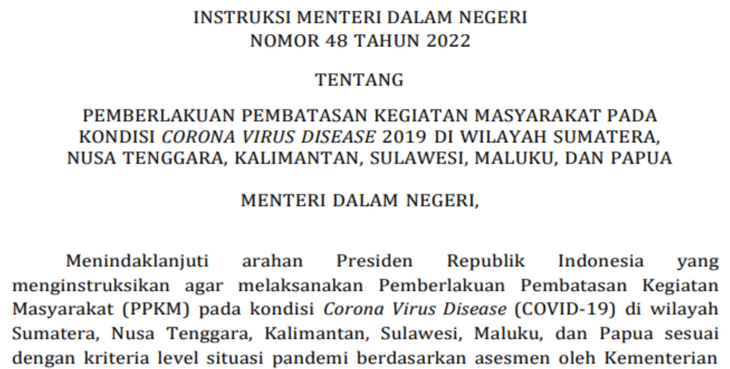 Pemberlakuan Pembatasan Kegiatan Masyarakat