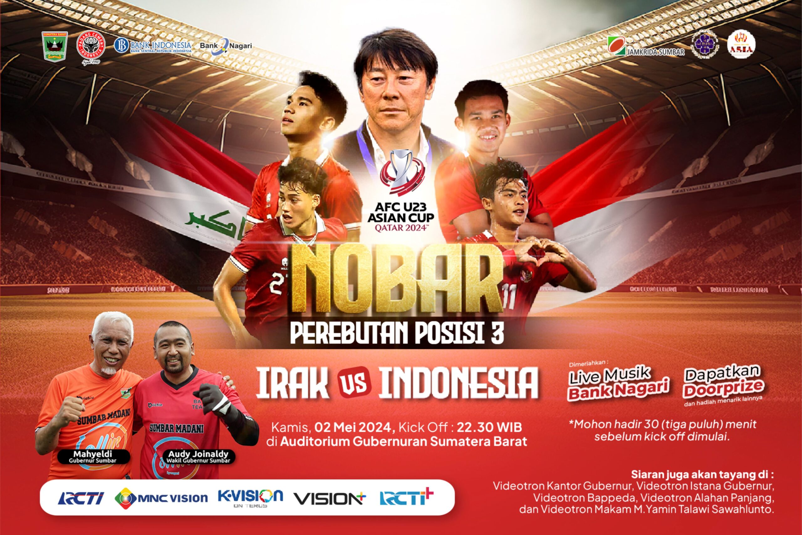 Pemprov Sumbar Gelar Nonton Bareng Indonesia U23 vs Irak U23 Bertabur Doorprize